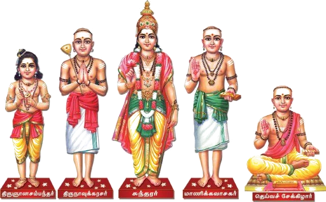 Sambandar, Appar, Sundarar and Manikkavachagar, with Sekkizhar
